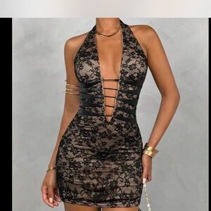 Elegant Black Lace Halter Dress
